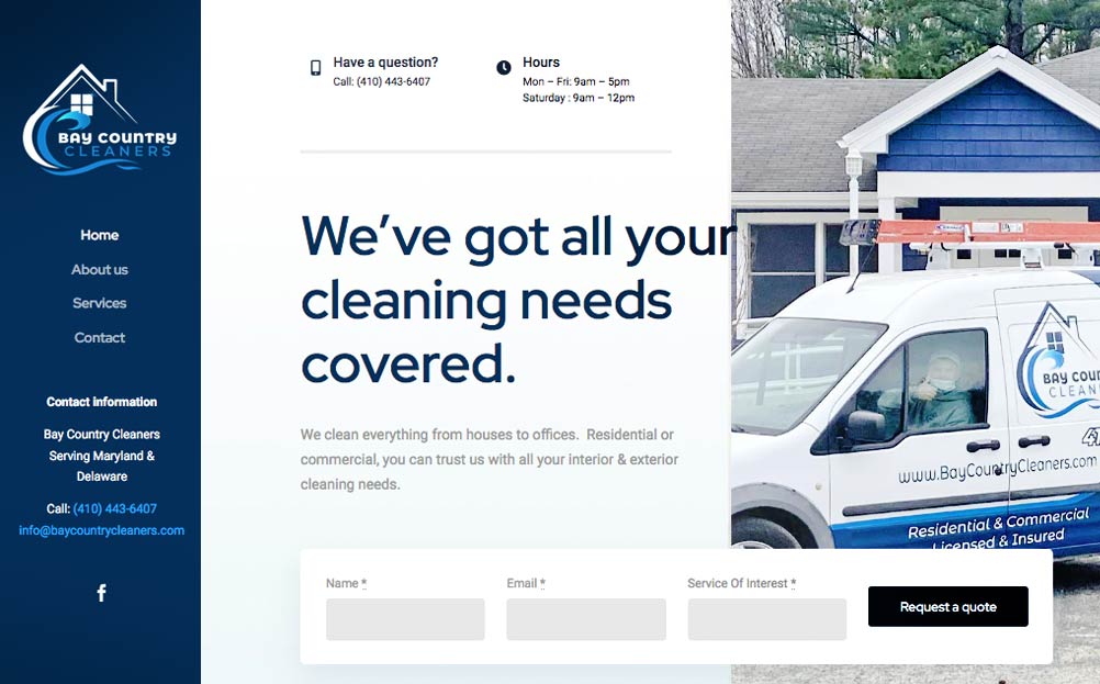 Bay Country Cleaners website Design By A Digital Mind